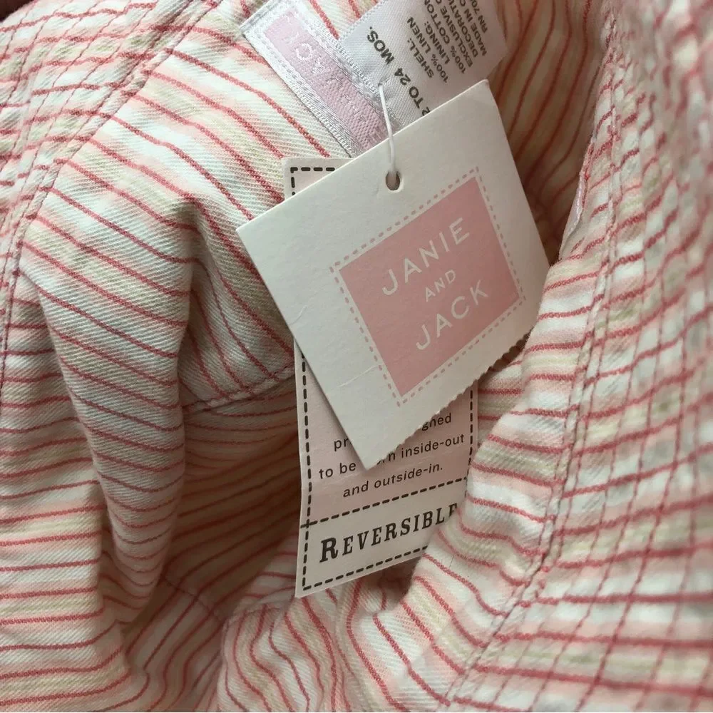 Janie & Jack Reversible Hat Baby Girl 12-24‎ Mos 100% Linen NWT